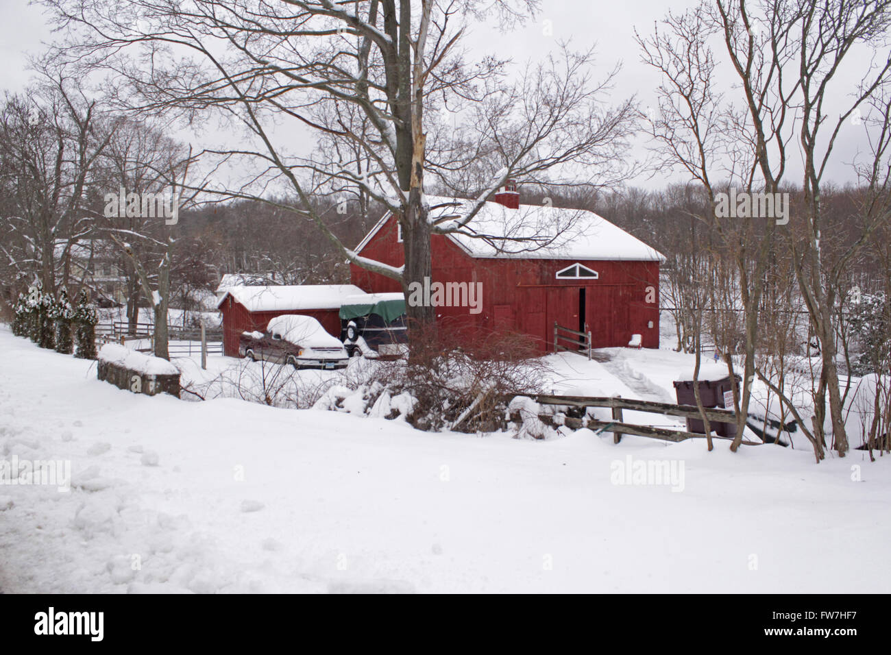 Snow fall at Swallowtail Farm, North Guilford, Connecticut. The 200
