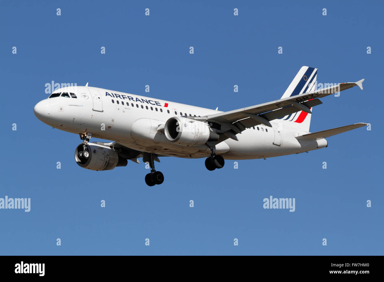 AIRFRANCE, Airbus A319, F-GRXC, flight AF1150 from Paris on final approach to Kastrup Airport, CPH, Copenhagen, Denmark Stock Photo