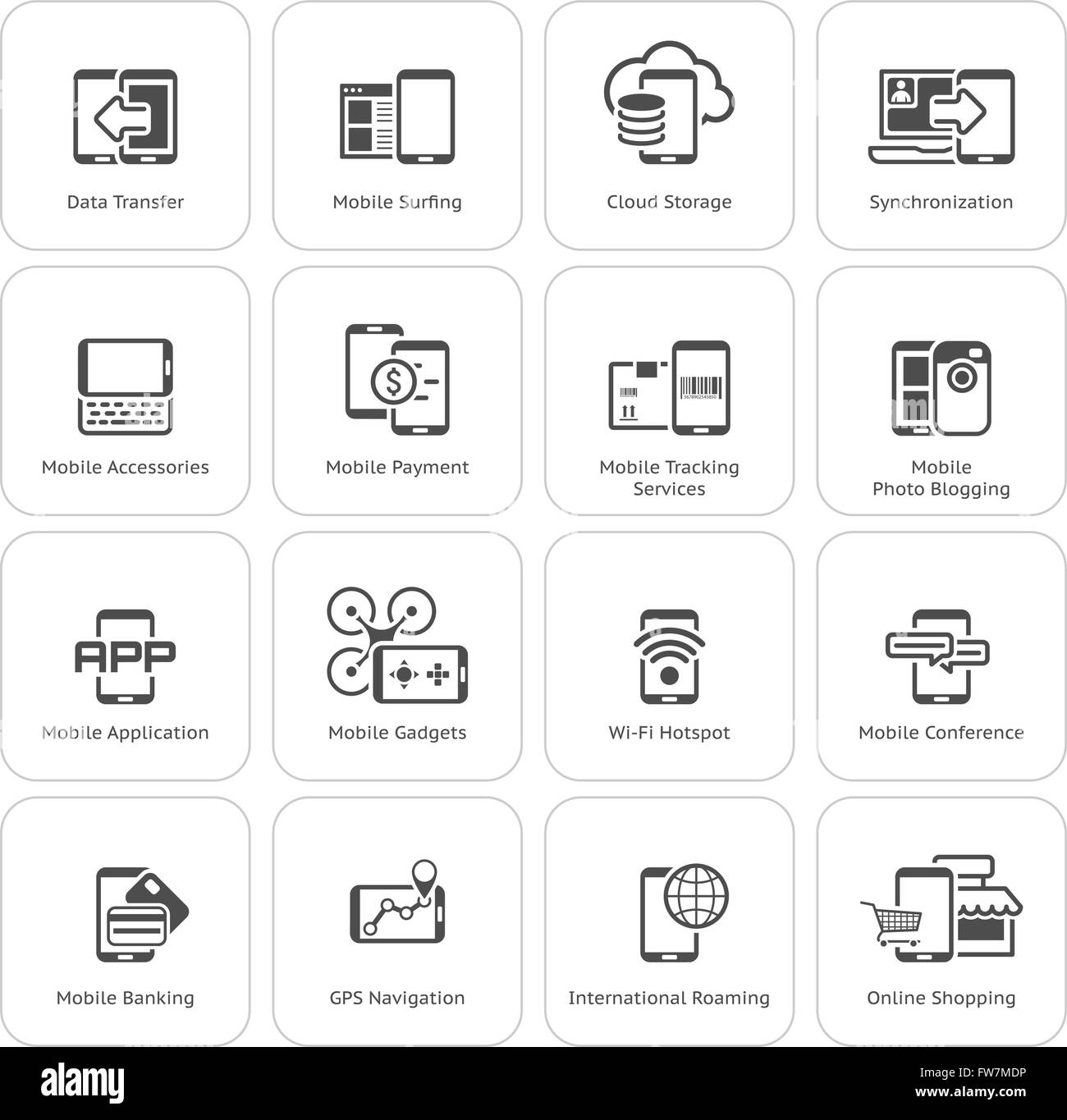 Flat Design Mobile Devices and Services Icons Set. Stock Vector