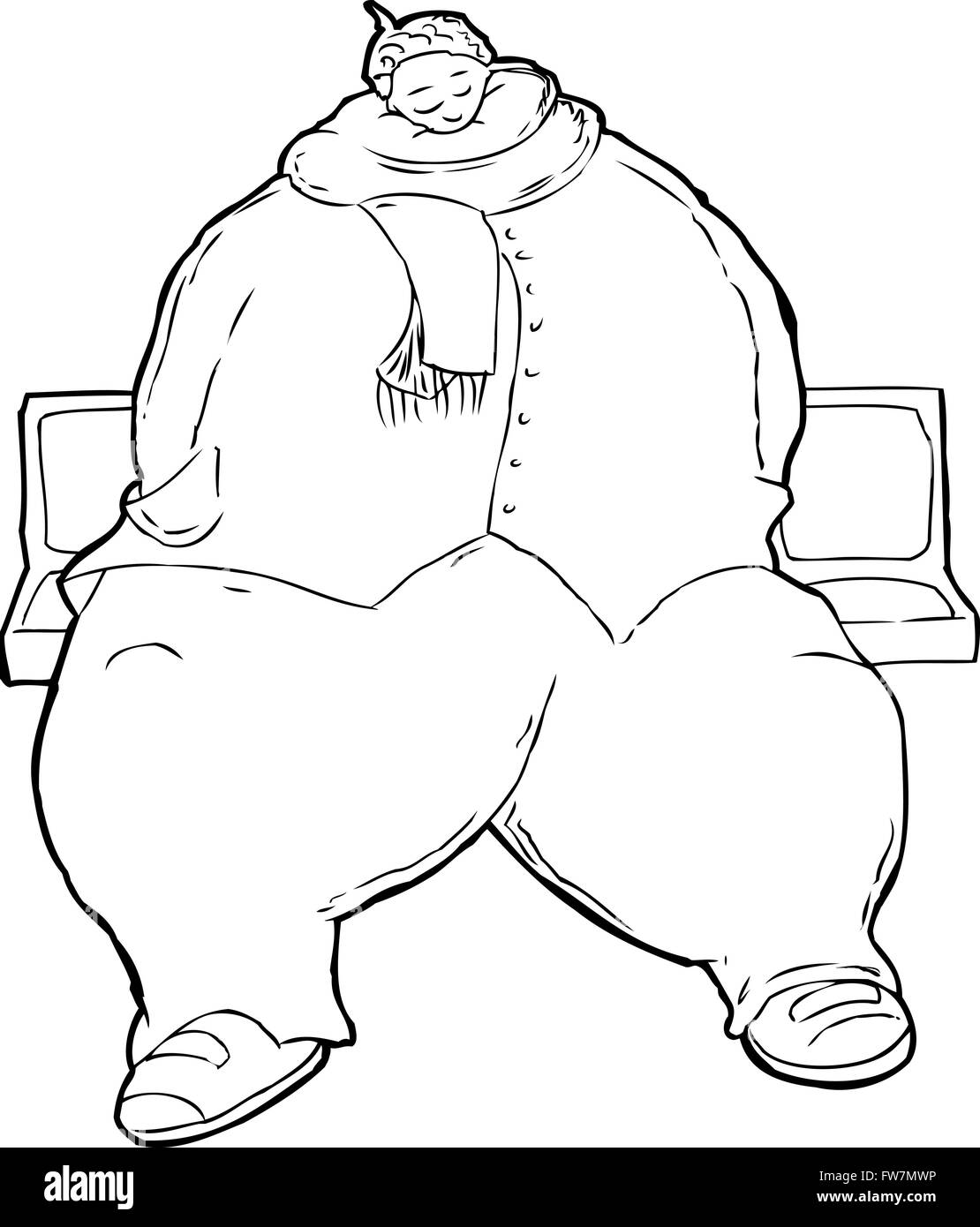 Outline of overweight Black woman sitting in row of bus or train seats Stock Photo