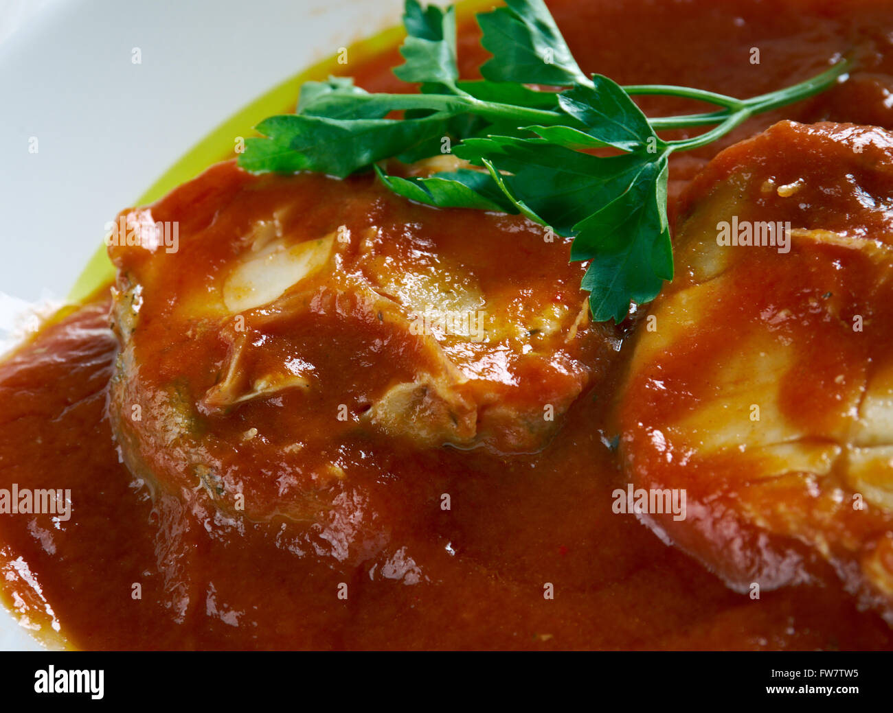 Haraimi  Libyan spicy fish dish.Maghreb cuisine Stock Photo