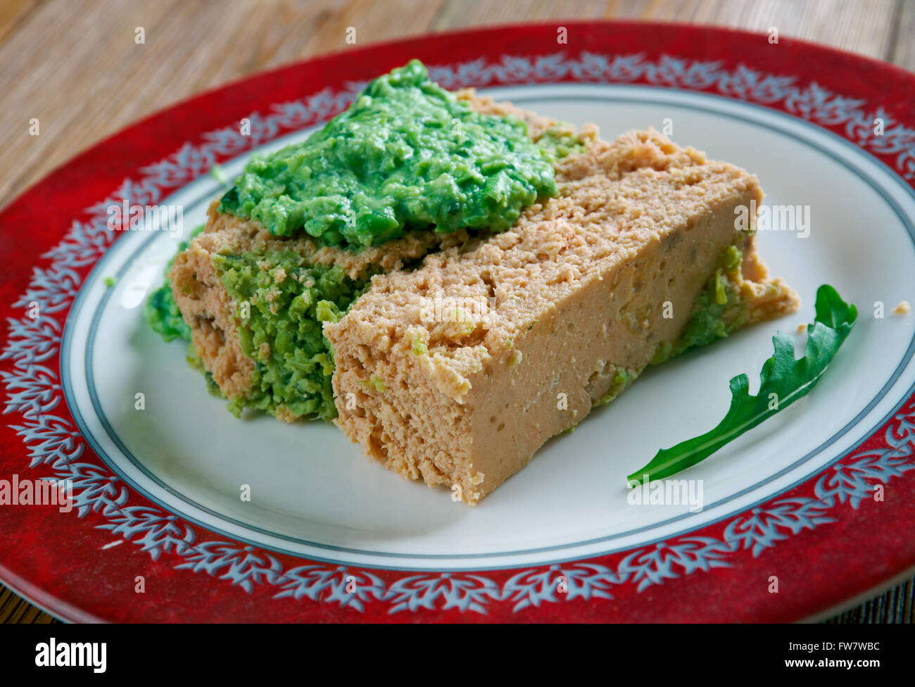 Salmon Terrine , pasta with green beans and herb sauce Stock Photo Alamy