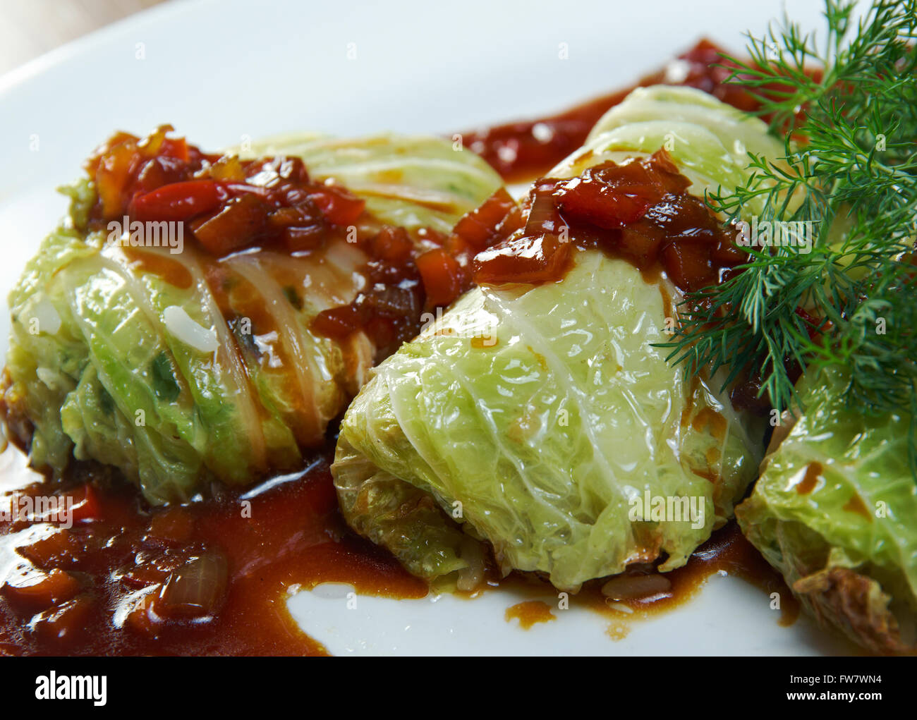 Sarmale Stuffed cabbage leaves.Cabbage dolma.Romani cuisine Stock Photo