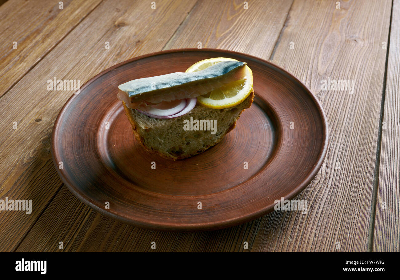 Soft pickled mackerel on toast Stock Photo Alamy