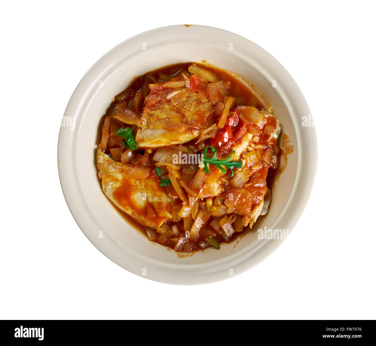 Stew Chicken from Belize.just chicken, red recado, onion, and water. Stock Photo