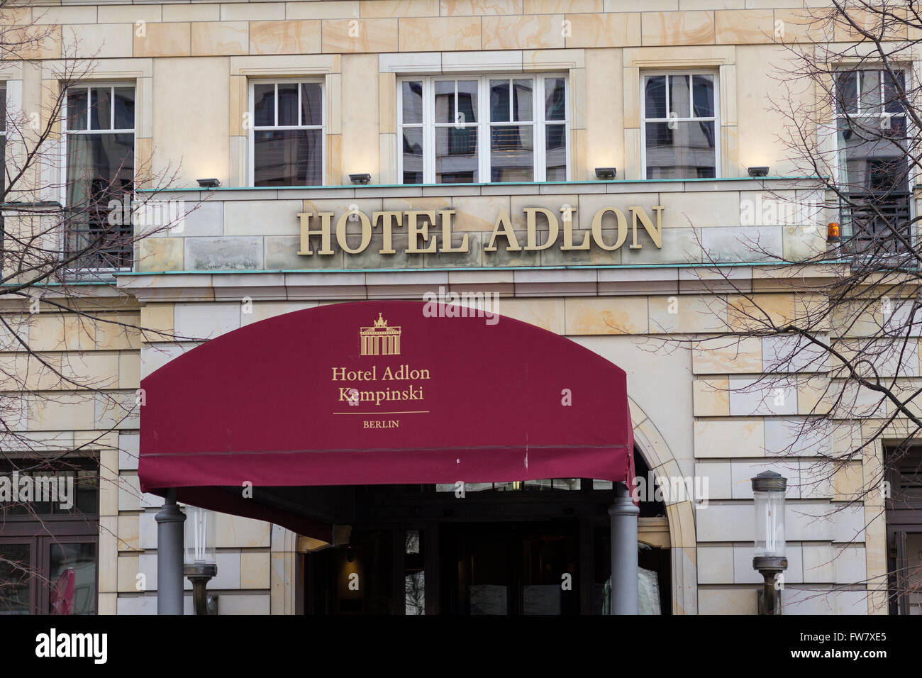 Entrance and logo of  the famous Hotel Adlon in Berlin, Germany. Stock Photo