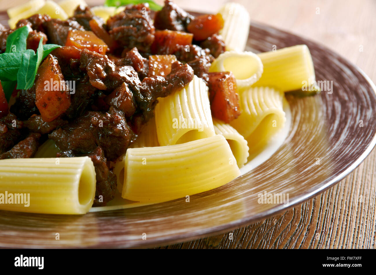 Pasta alla Genovese - Neapolitans, the beef sauce Pasta . Stock Photo