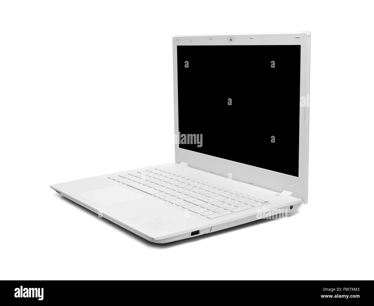 White modern laptop isolated on white background. Stock Photo