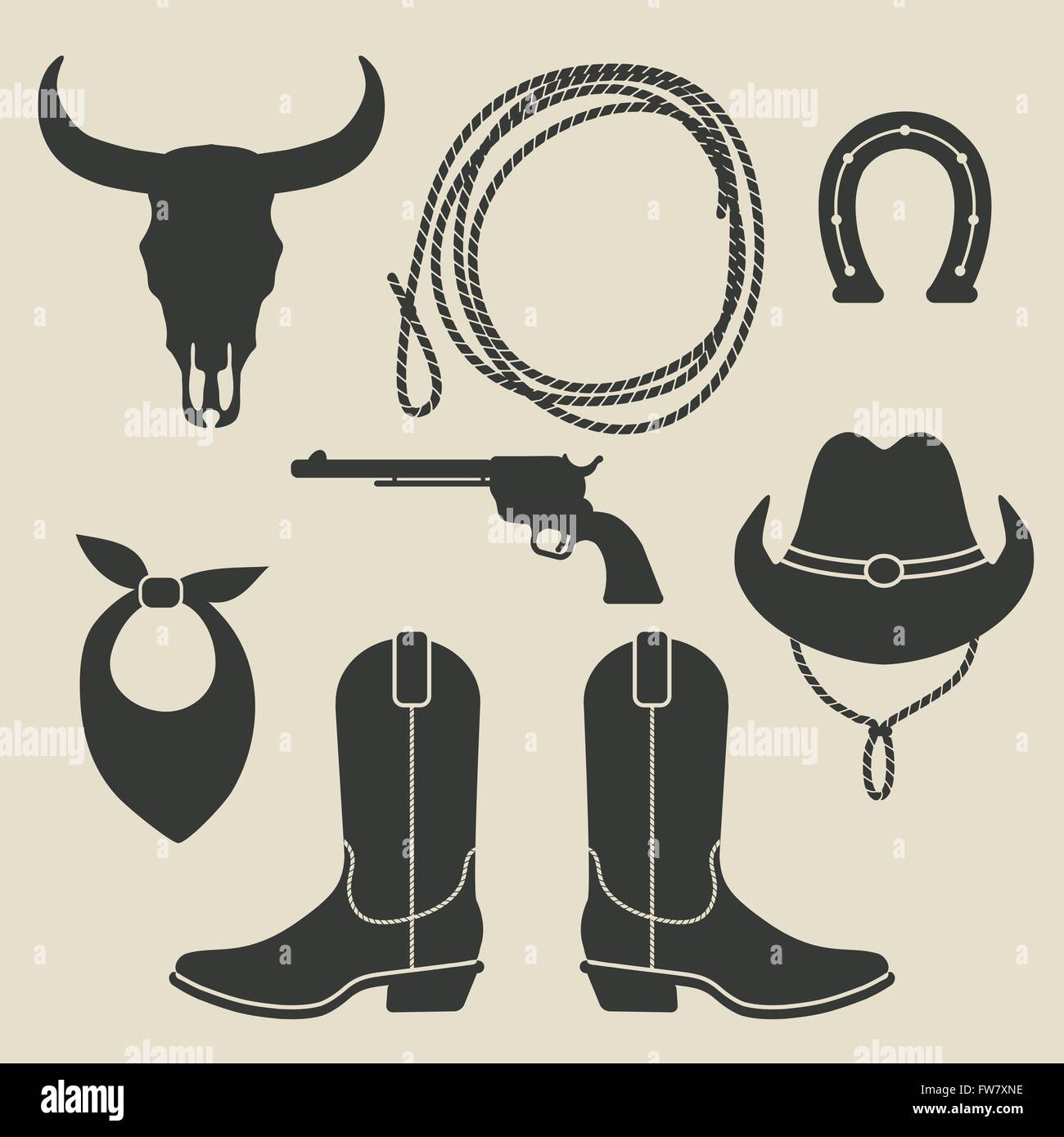 cowboy rodeo set - vector illustration. eps 8 Stock Vector