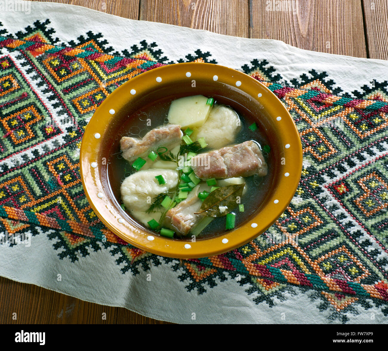 Hungarian Food - Mecsek Highwaymen Dumpling Soup Stock Photo