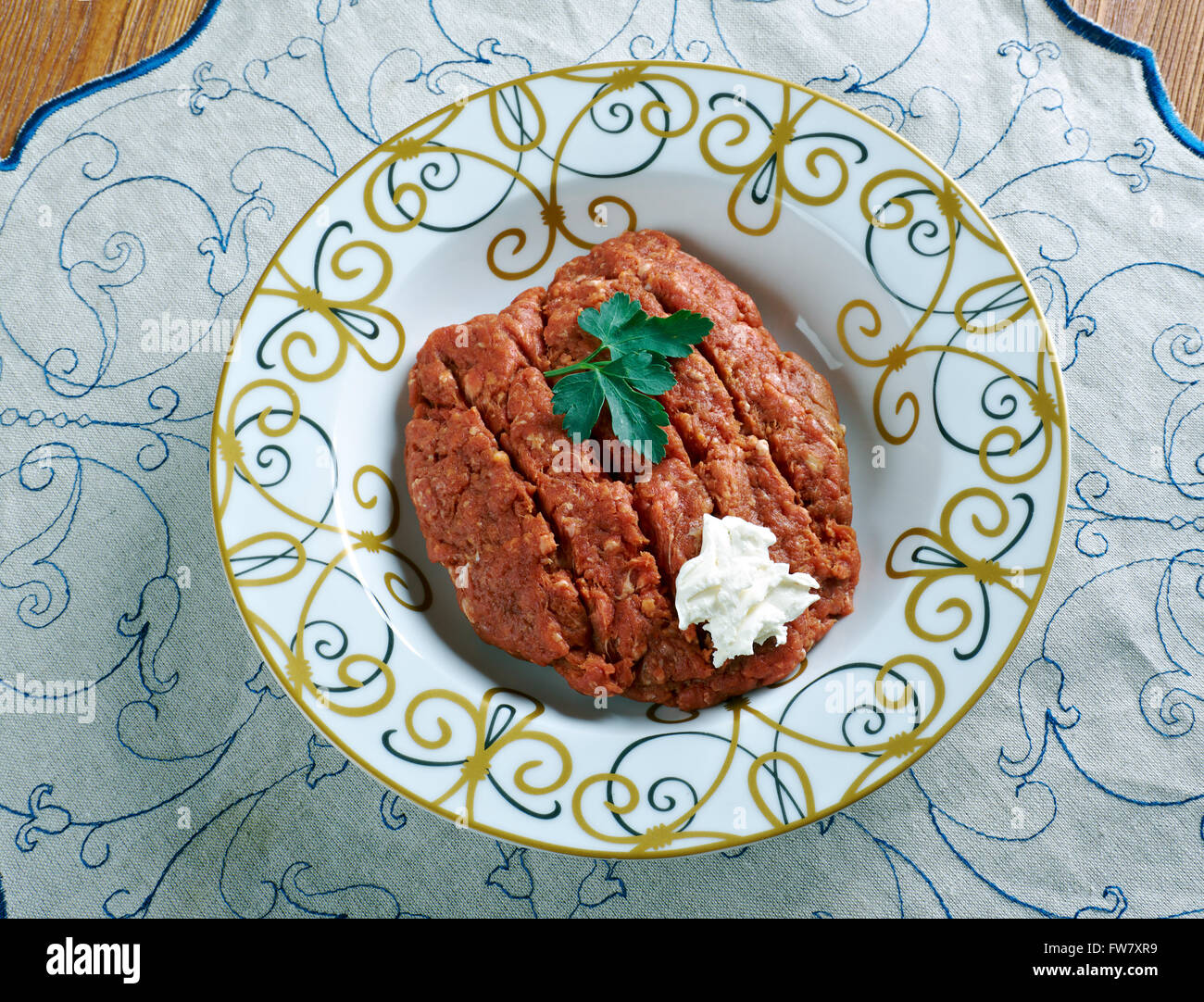Kibbeh nayeh Lebanese and common Levantine mezze. It consists of