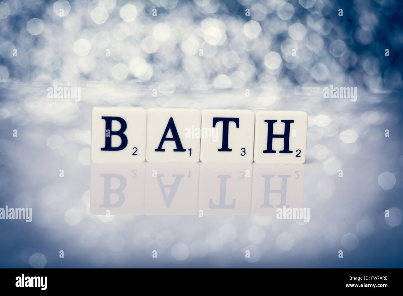 Written word of tiles with letters bath Stock Photo Alamy