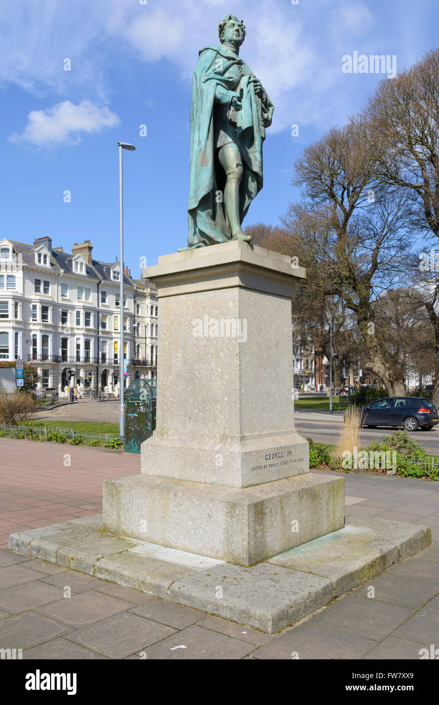 King George IV statue by the Royal Pavilion in Brighton, Brighton & Hove, East Sussex, England, UK. Stock Photo