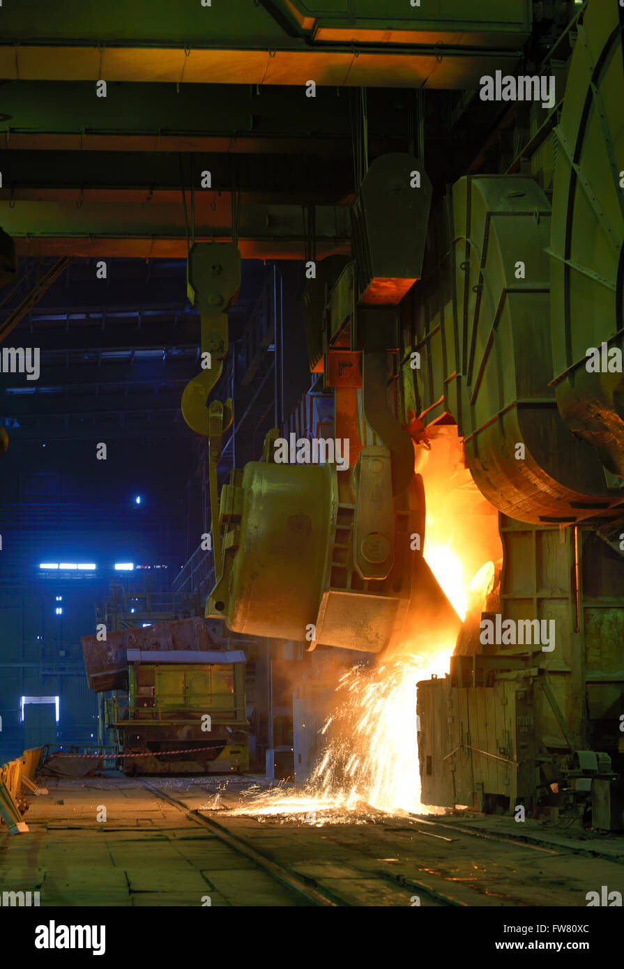 Hot Liquid Metal Casting in steel plant Stock Photo