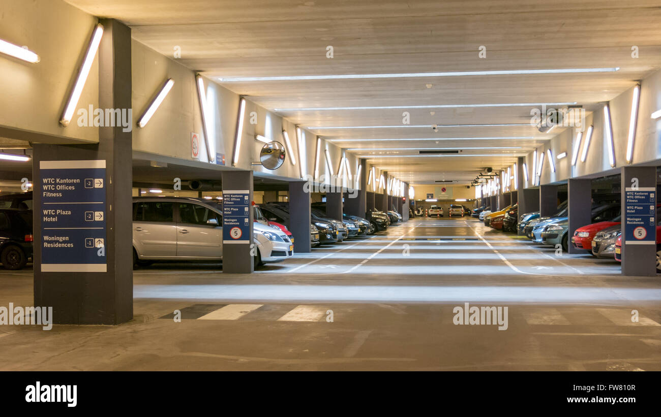 Cars parked in parking garage of World Trade Center Prinsenhof in The Hague Stock Photo