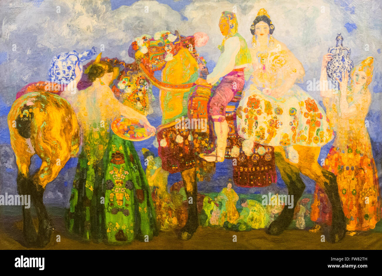 Oviedo, Spain. 31st March, 2016. Oil painting 'Campesinos de Gandia' (1909) of Hermen Anglada-Camarasa during the reopening of Museum of Fine Arts of Asturias on March 31, 2016 in Oviedo, Spain. Credit:  David Gato/Alamy Live News Stock Photo