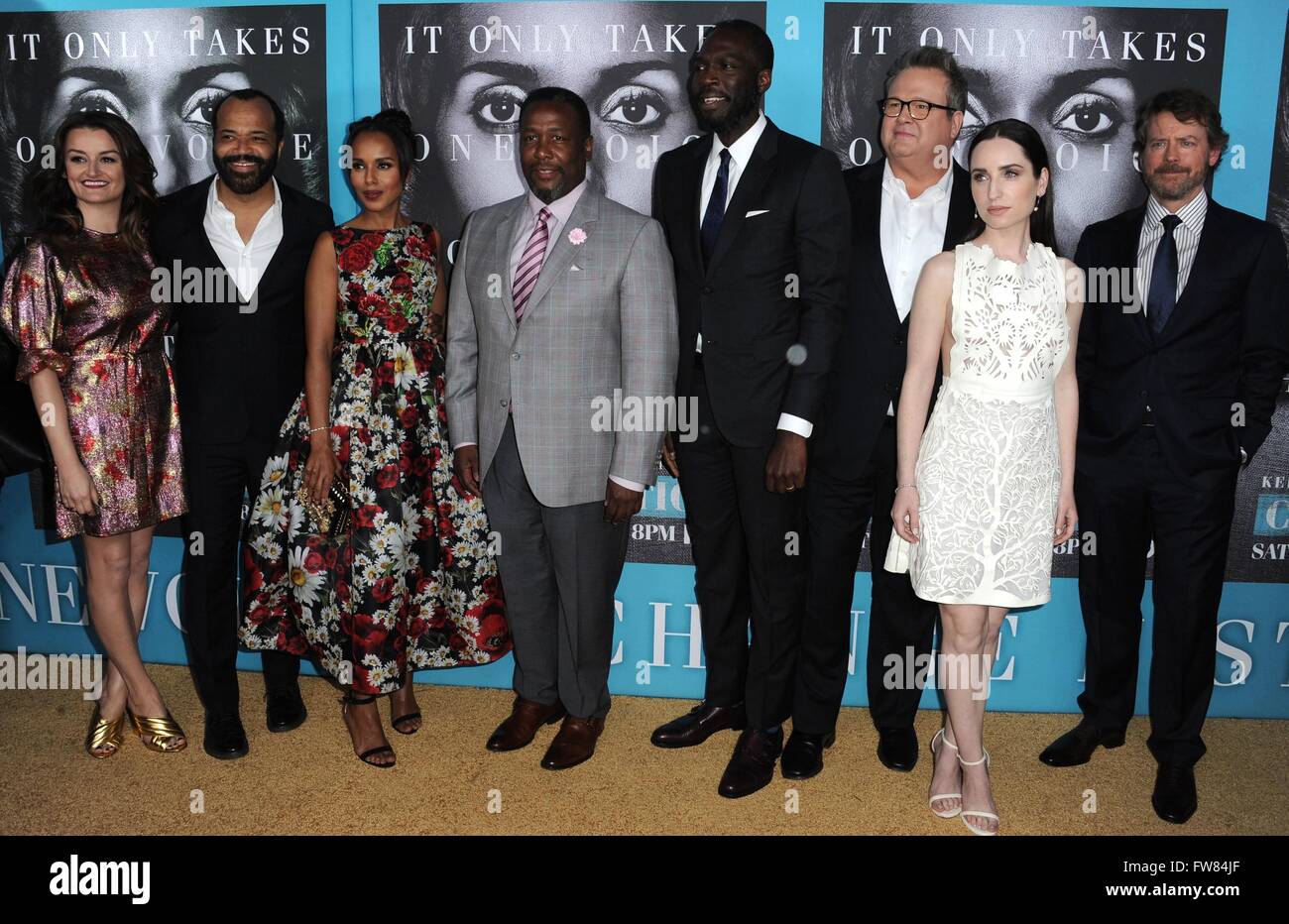 Los Angeles, CA, USA. 31st Mar, 2016. Alison Wright, Jeffrey Wright, Kerry Washinton, Wendell Pierce, Rick Famuyiwa, Eric Stonestreet, Zoe Lister Jones, Greg Kinnear at arrivals for CONFIRMATION Premiere from HBO Films, Paramount Studios Theatre, Los Angeles, CA March 31, 2016. Credit:  Dee Cercone/Everett Collection/Alamy Live News Stock Photo