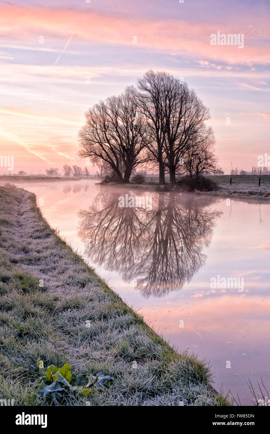 Willingham, Cambridgeshire, UK. 1st April, 2016. a cold, misty start to
