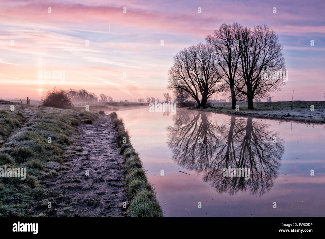 Willingham, Cambridgeshire, UK. 1st April, 2016. a cold, misty start to