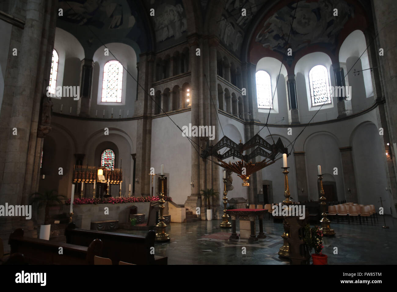 Cologne, Germany. 01st Apr, 2016. The altar of the St. Aposteln church in Cologne, Germany, 01 April 2016. The funeral service for former FDP (Free Democratic Party) chairman Guido Westerwelle is taking place in the church in downtown Cologne on 02 April 2016. Photo: OLIVER BERG/dpa/Alamy Live News Stock Photo