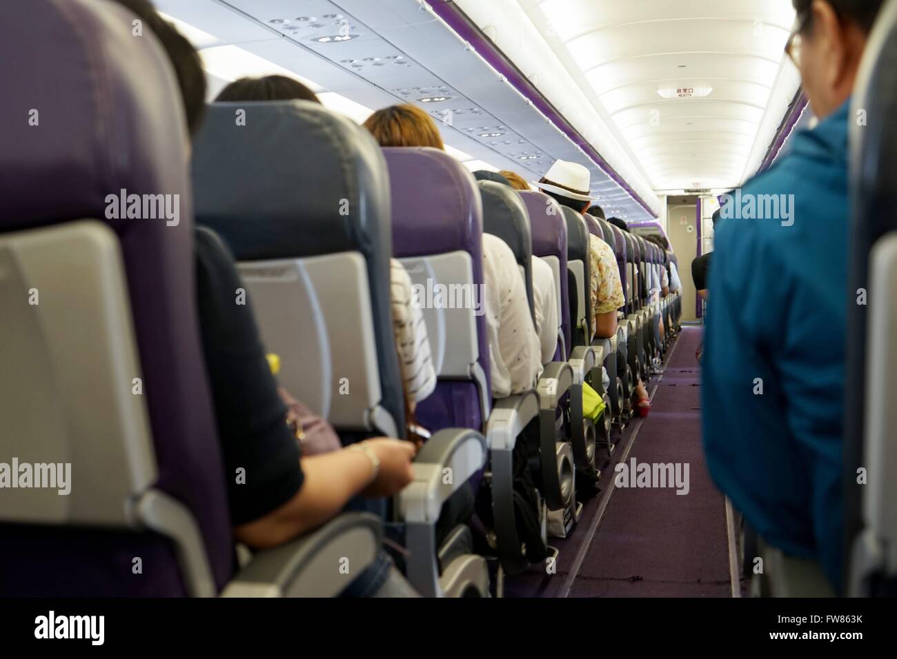 Interior view of Airbus A320-200 operated by Peach Aviation (ANA). Photo from 03. September 2015. Stock Photo