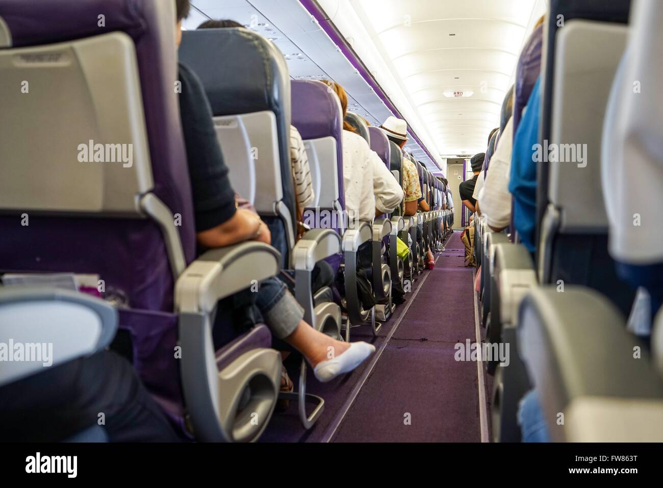Interior view of Airbus A320-200 operated by Peach Aviation (ANA). Photo from 03. September 2015. Stock Photo