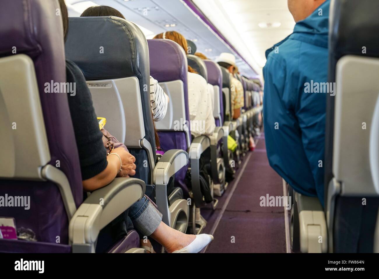 Interior view of Airbus A320-200 operated by Peach Aviation (ANA). Photo from 03. September 2015. Stock Photo