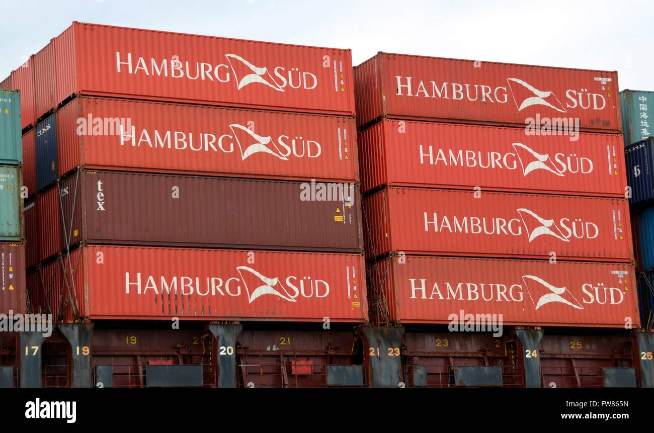 Sea containers of the shipping company Hamburg Süd. Hamburg Süd has its