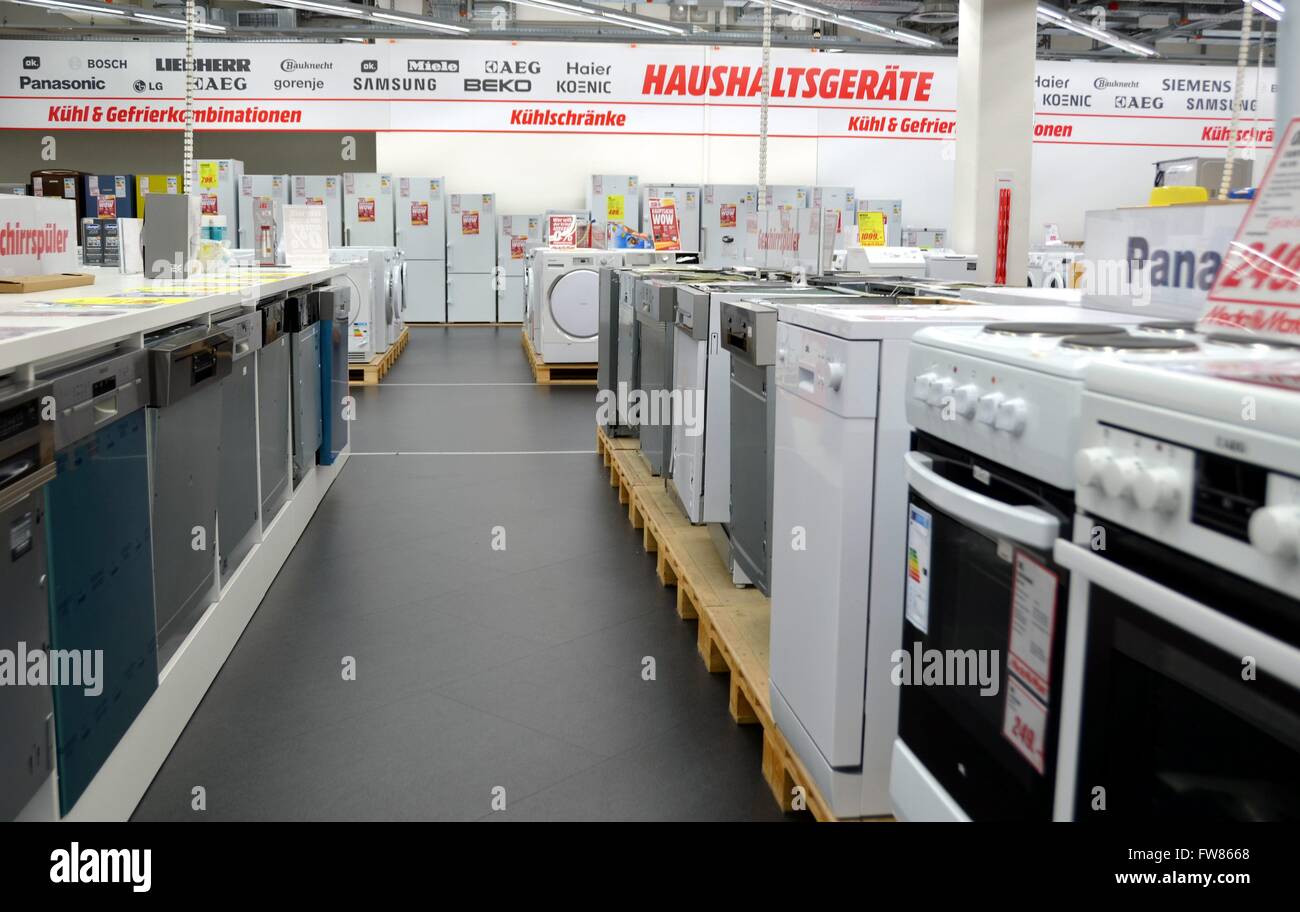 White goods, such as stoves and in a Media Markt in the Milaneo Shopping Center in Stuttgart Stock - Alamy