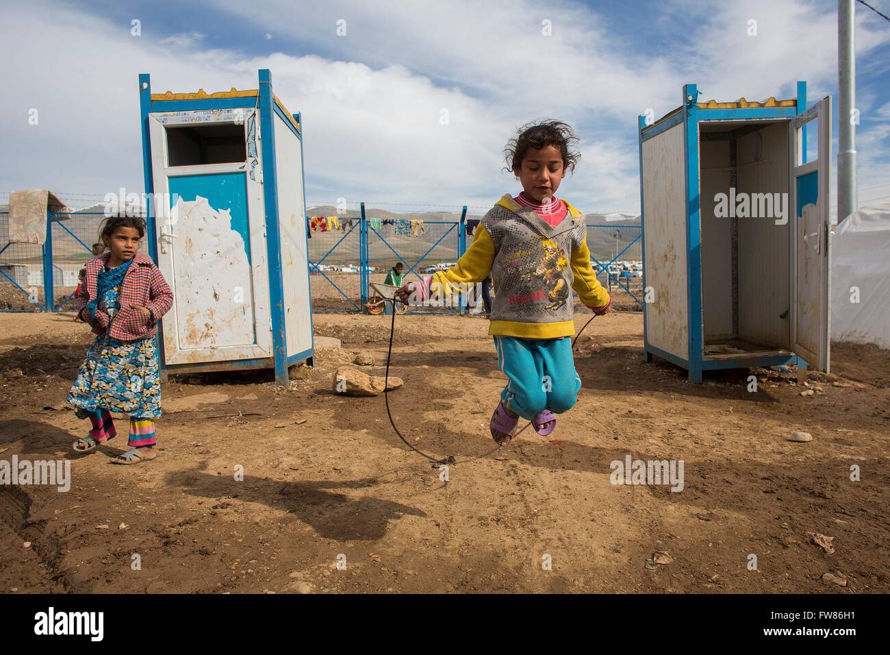 lavatory in refugee camp in Northern Iraq Stock Photo