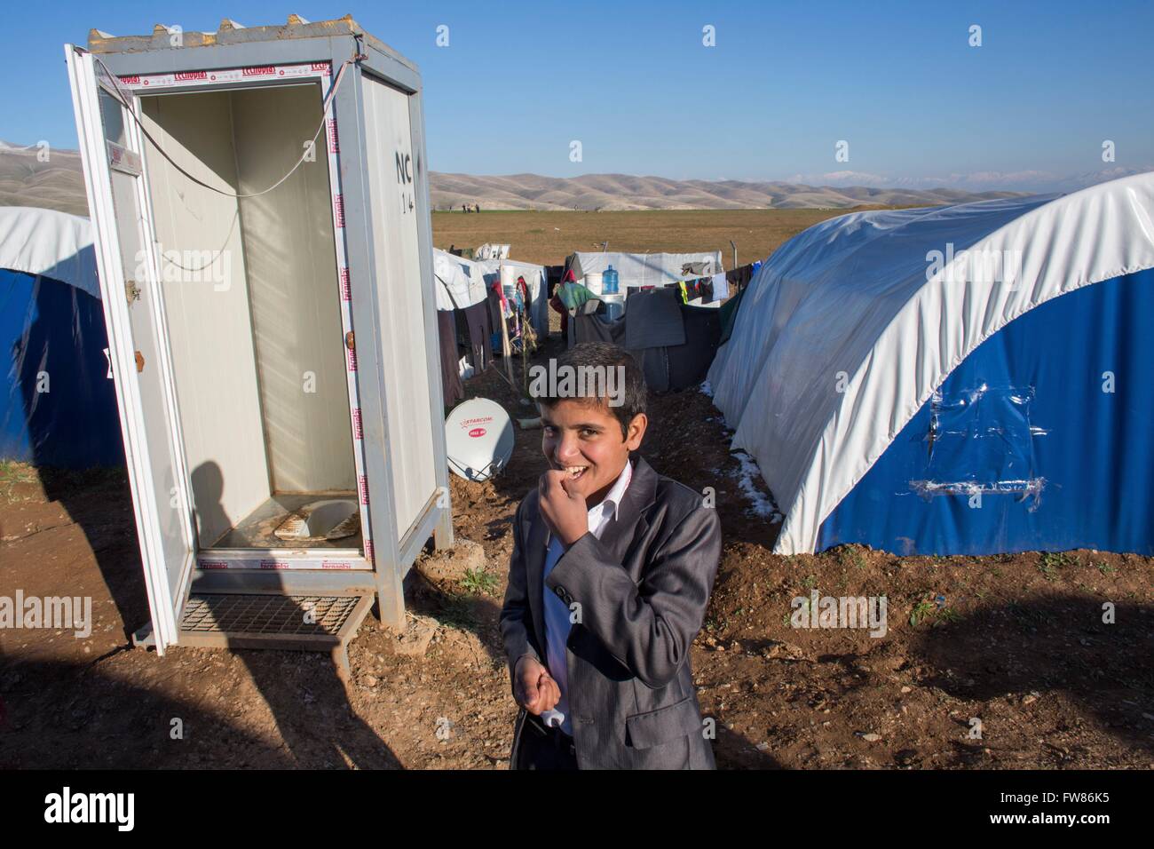 lavatory in refugee camp in Northern Iraq Stock Photo