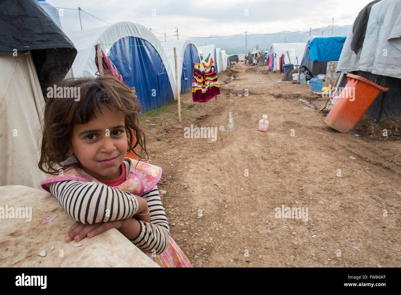 Refugee child in a refugee camp in Northern Iraq Stock Photo