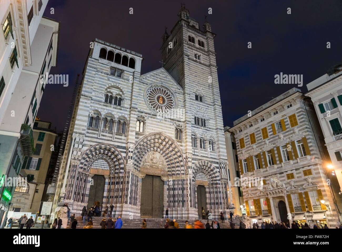 Italy: Genoa Cathedral at Piazza San Lorenzo. Photo from 13. February 2016. Stock Photo