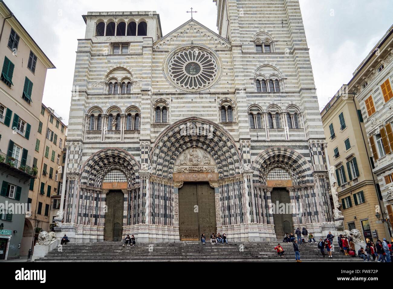 Italy: West front of Genoa Cathedral. Photo from 13. February 2016. Stock Photo