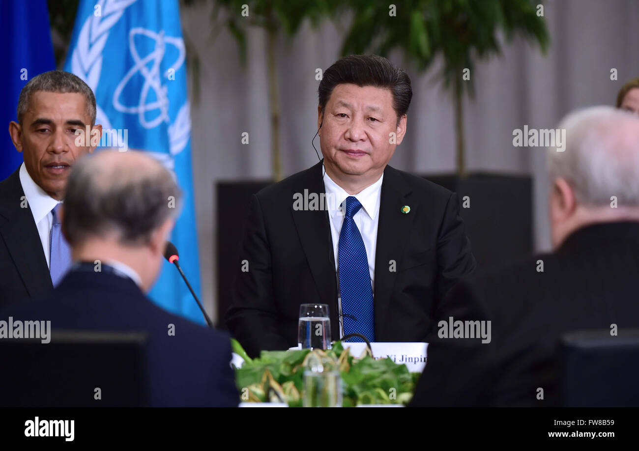 Washington, DC, USA. 1st Apr, 2016. Chinese President Xi Jinping attends a leaders' meeting on the Iranian nuclear issue under a sexpartite framework, in Washington, DC, the United States, April 1, 2016. Credit:  Zhang Duo/Xinhua/Alamy Live News Stock Photo