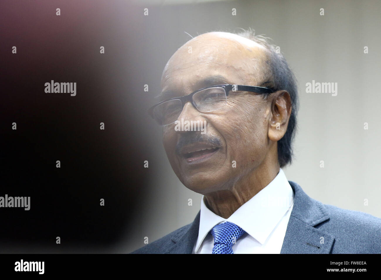 Dhaka 20 March 2016. The newly appointed governor of Bangladesh Bank Fazle Kabir is talking with the press on his first day at his office at the central bank of Bangladesh. The government on March 16 appointed him as the new governor of Bangladesh Bank after the central bank’s $101 million cyber heist. Stock Photo