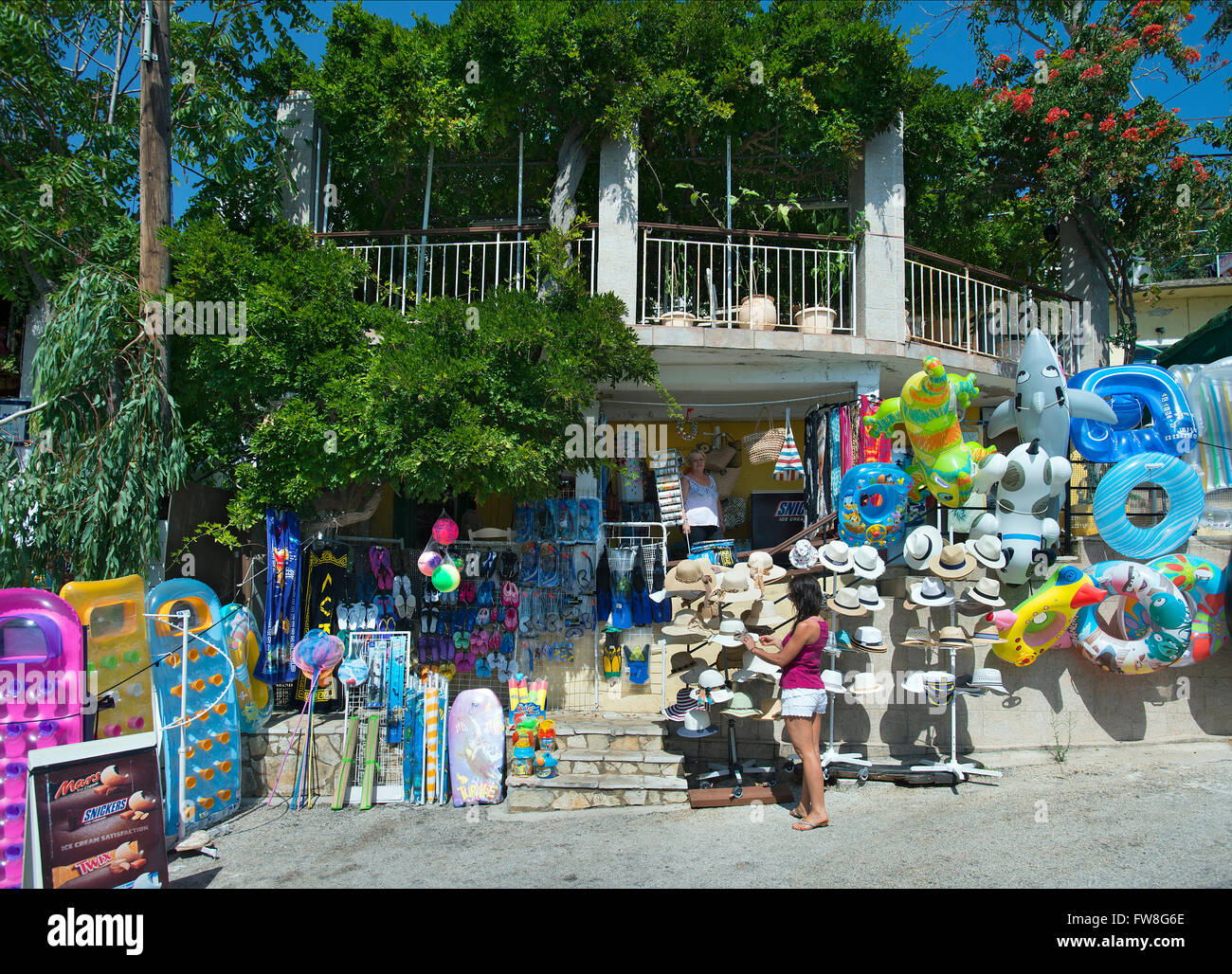 Souvenir shop at Nissaki Beach, Corfu, Greece Stock Photo