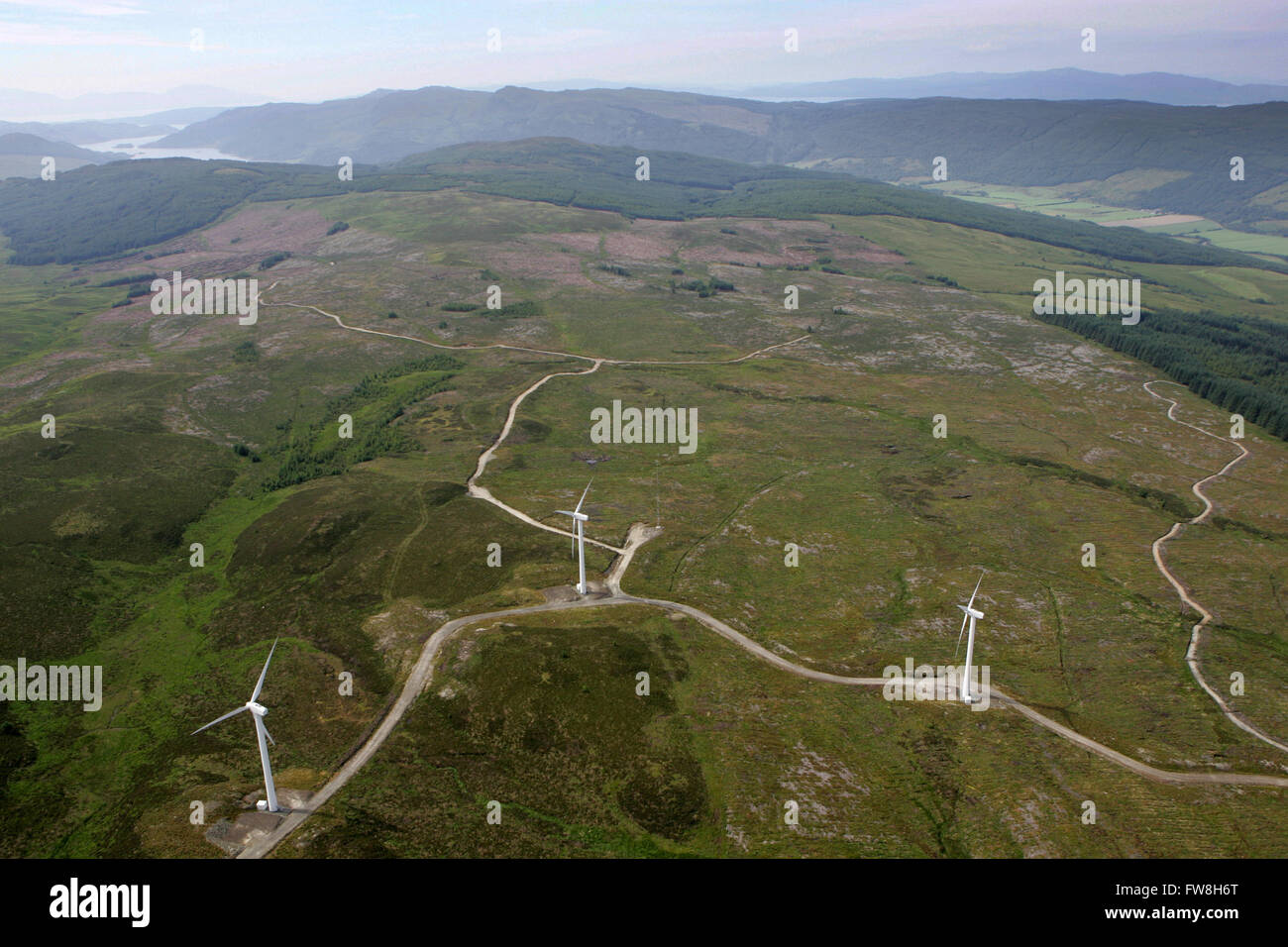 Aerial view of wind farm, Scotland Stock Photo