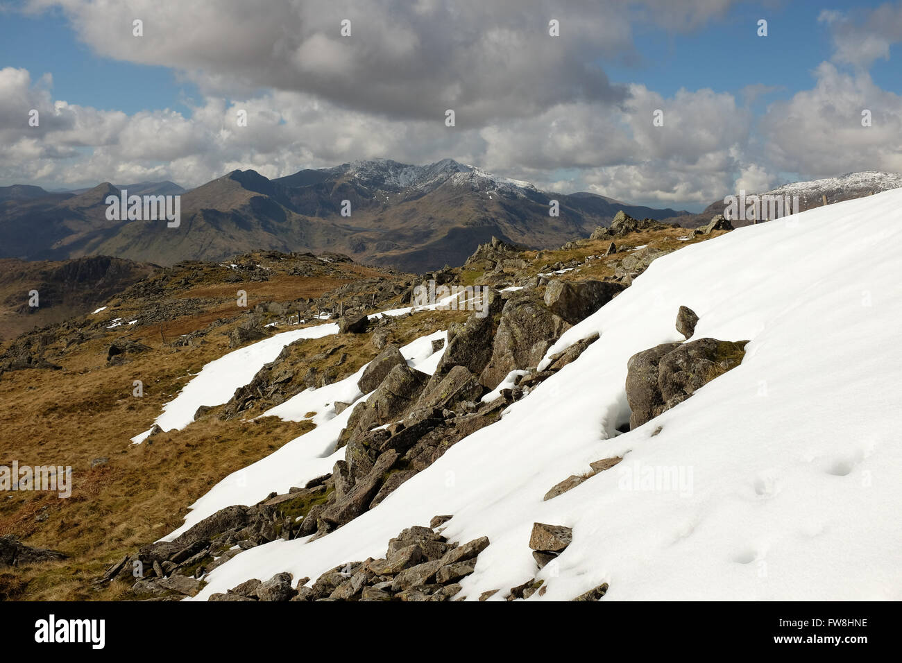 Moel Siabod - the summit, looking towards Snowdon Stock Photo