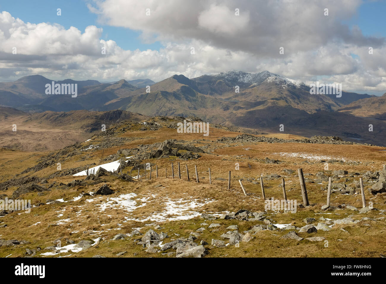 Moel Siabod - the summit, looking towards Snowdon Stock Photo