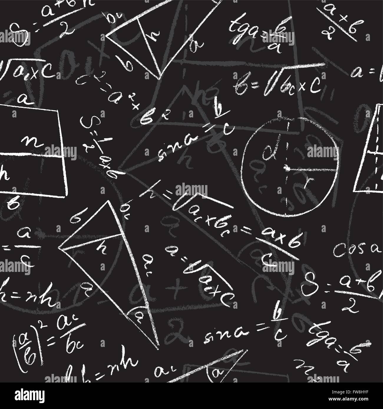 Mathematical seamless pattern on a chalkboard Stock Vector