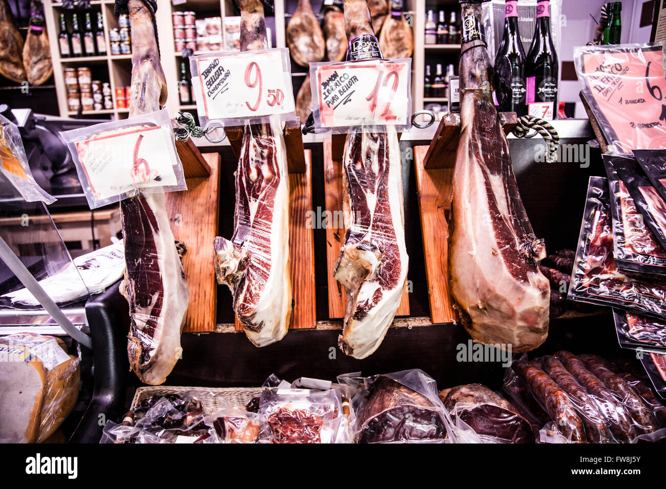 Jamon - traditional meat at spanish market Stock Photo