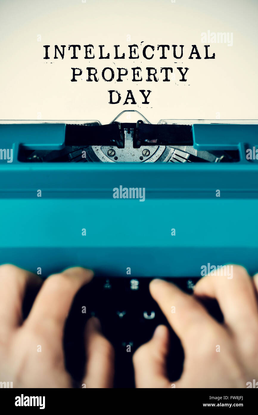 the text intellectual property day written in a paper with a retro typewriter Stock Photo