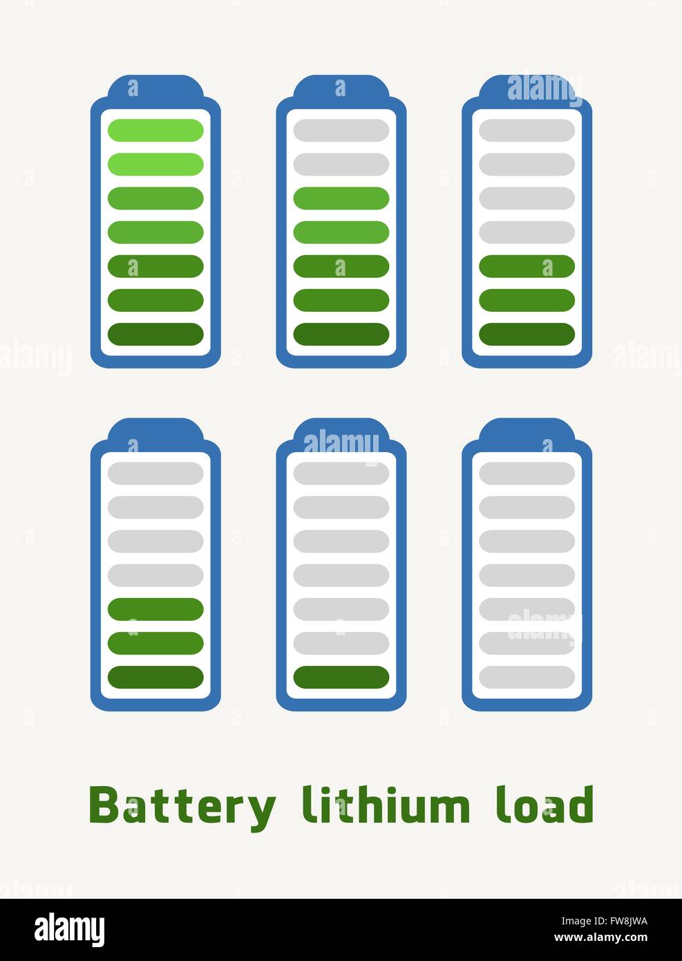 Battery lithium load in green and blue colors Stock Vector
