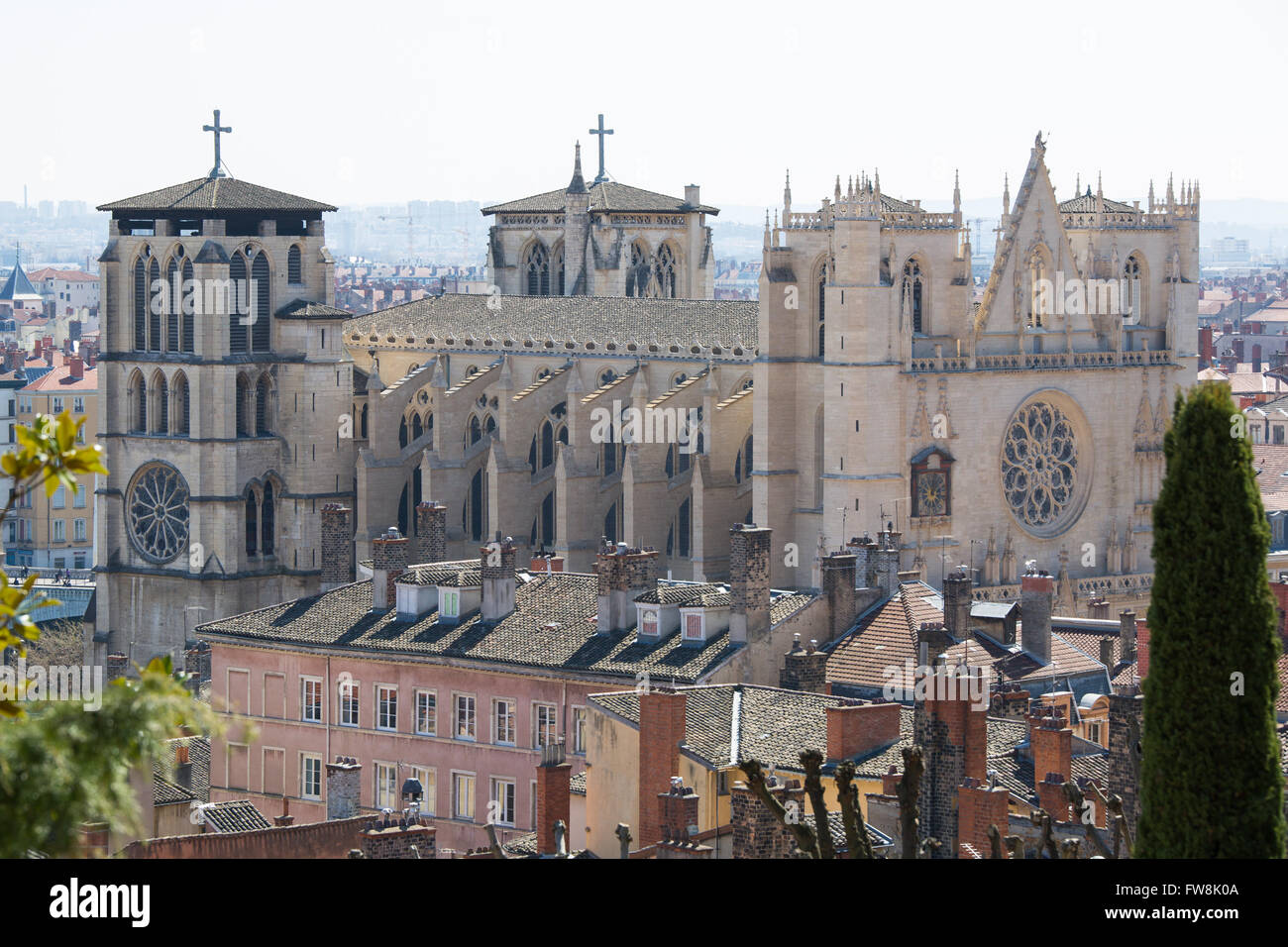 The Saint Jean Cathedral in the old town of Lyon, France. Stock Photo