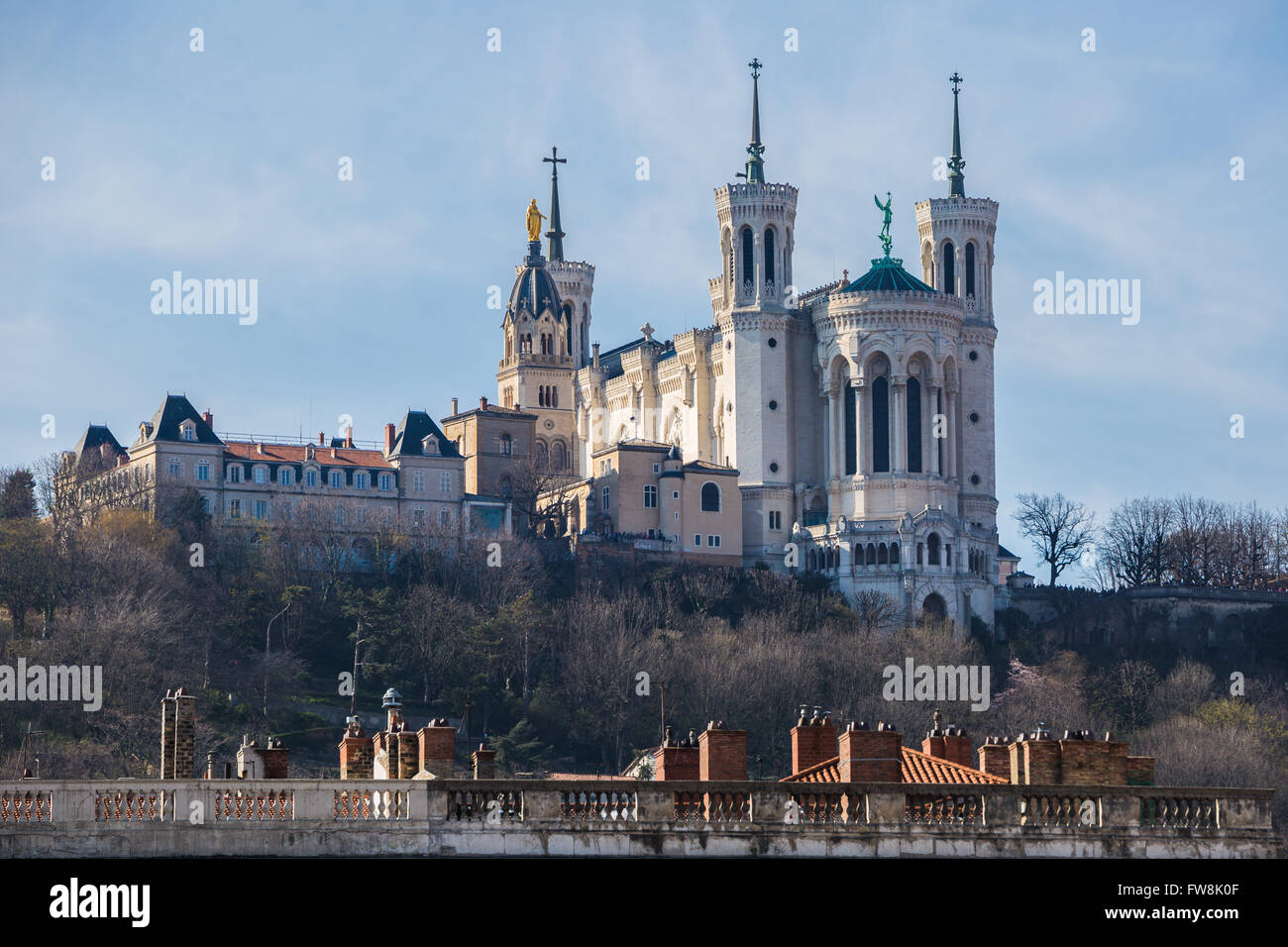 The Basilica of Notre Dame de Fourviere located on the Fourviere hill, Lyon, France. Stock Photo