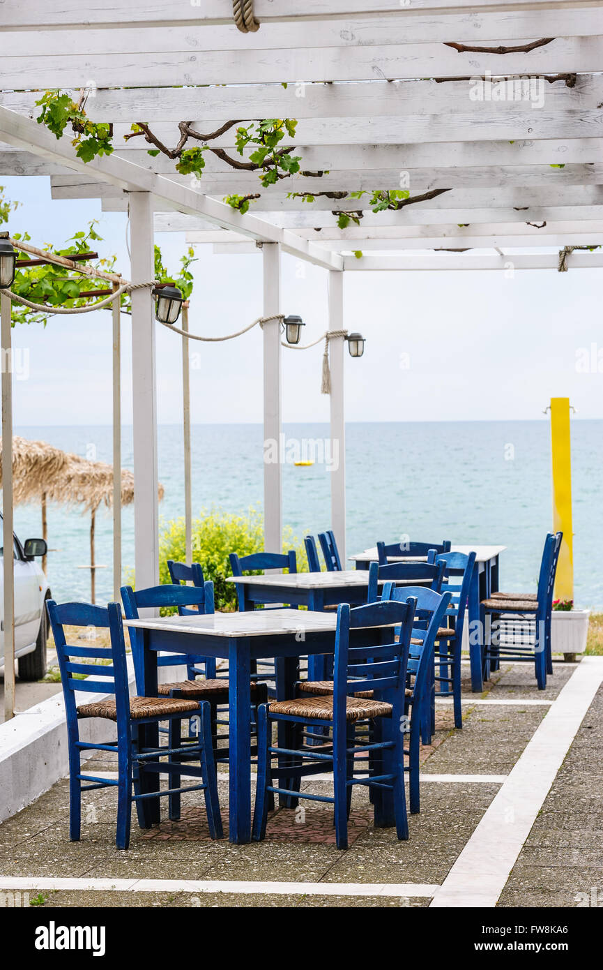 Empty outdoor beach cafe Stock Photo