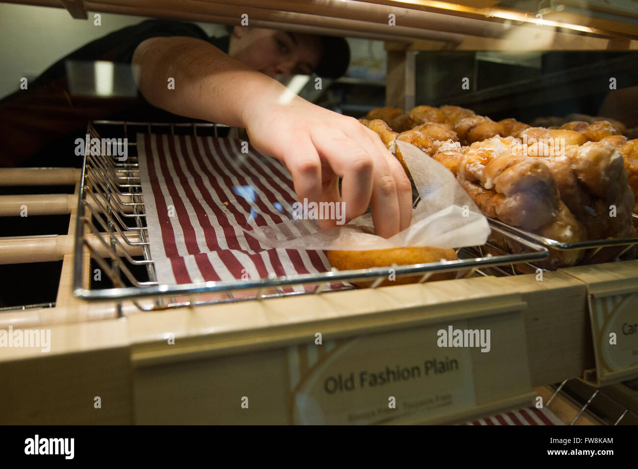 Tim Hortons doughnuts at the Tim Hortons coffee shop in Napanee, Ont., on Saturday Feb. 6, 2016. Stock Photo