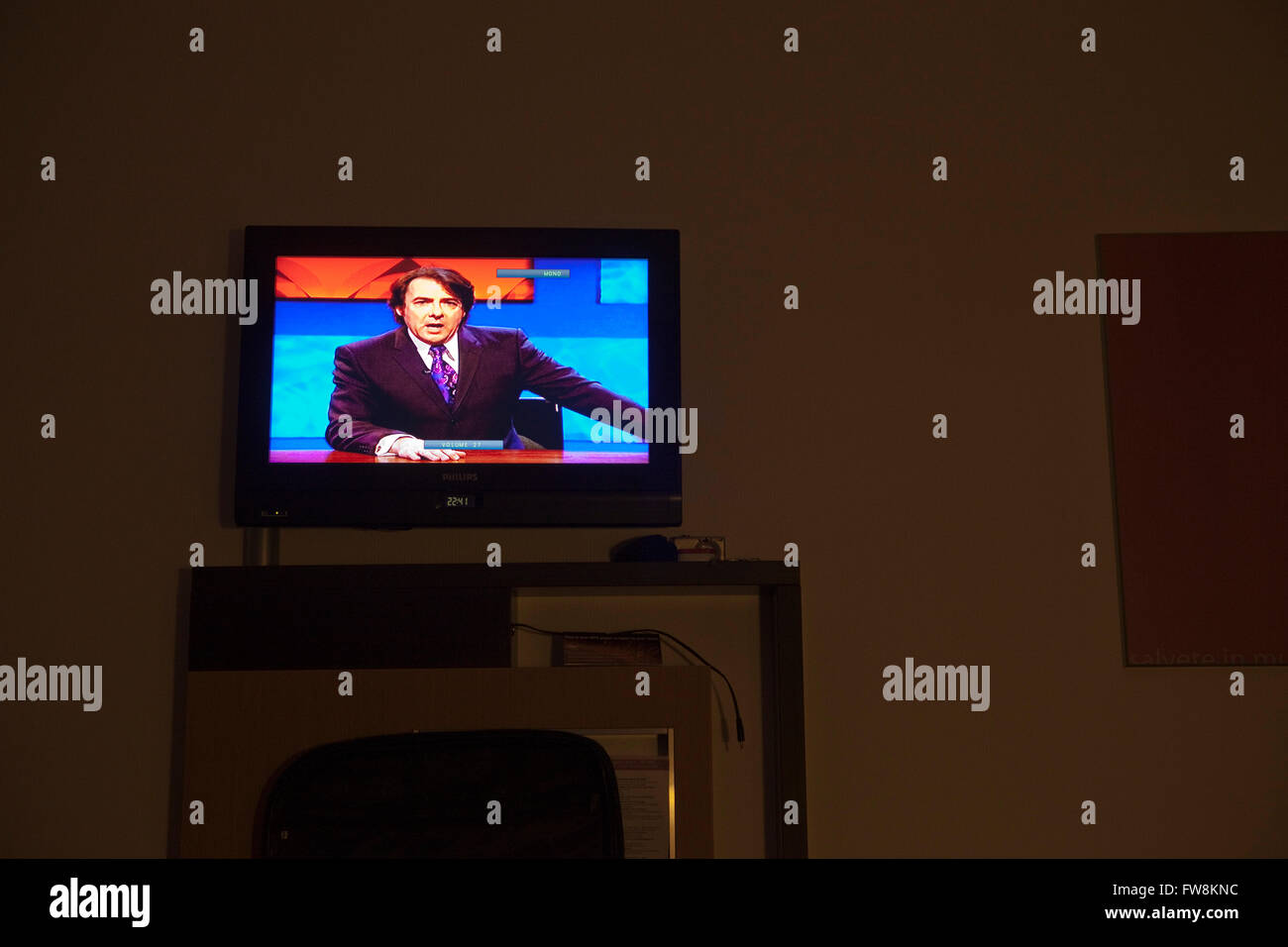 Jonathan Ross Tv and radio presenter and celebrity seen here as a portrait on a flat panel TV. Stock Photo