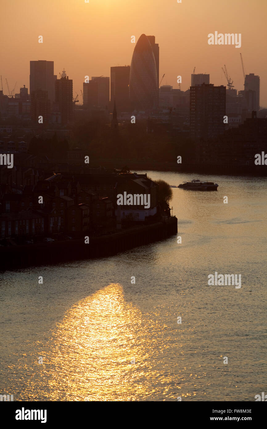 The sun setting over the city of London in the UK. As the city and its ...